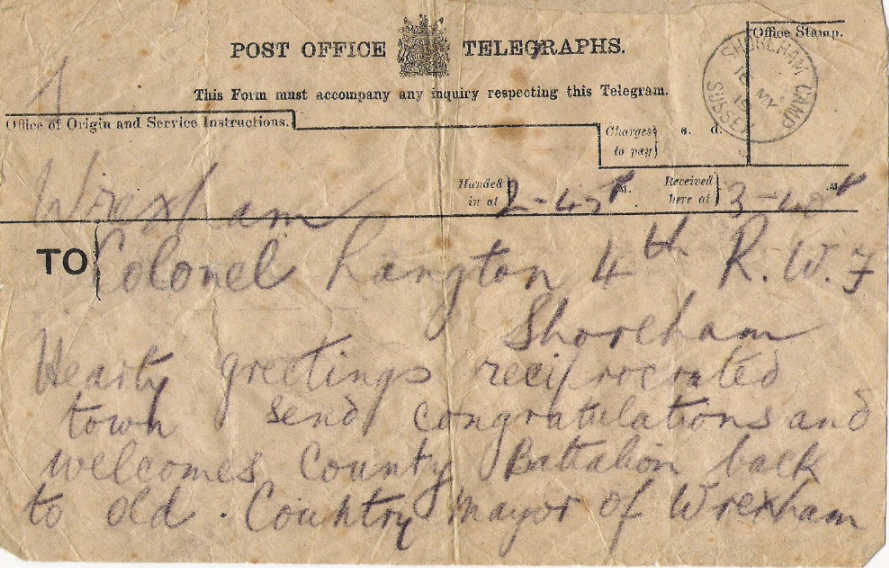 TELEGRAM FROM THE MAYOR OF WREXHAM